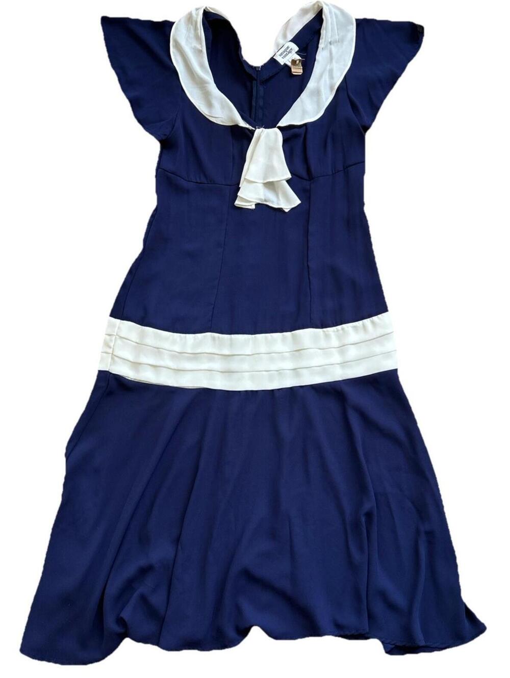 Uniquely Vintage Navy Blue White Dress Sailor Nautical Retro Vintage Style Sz L